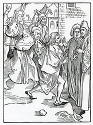 Di beffardi, e schernitori, e falsi accusatori, illustrazione dalla traduzione inglese di Alexander Barclay di 